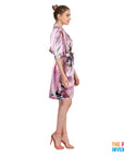 Ladies Light Pink Peacock Satin Robe & Nightie Set