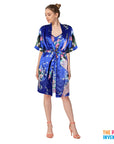 Ladies Blue Peacock Satin Robe & Nightie Set