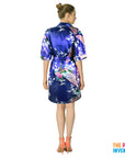 Ladies Blue Peacock Satin Robe & Nightie Set