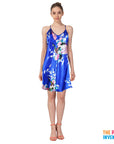 Ladies Blue Peacock Satin Robe & Nightie Set