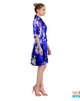 Ladies Blue Peacock Satin Robe & Nightie Set