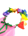 Rainbow Flower Crown Headband with Veil