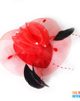 Red Fascinator Hair Clip with Gems