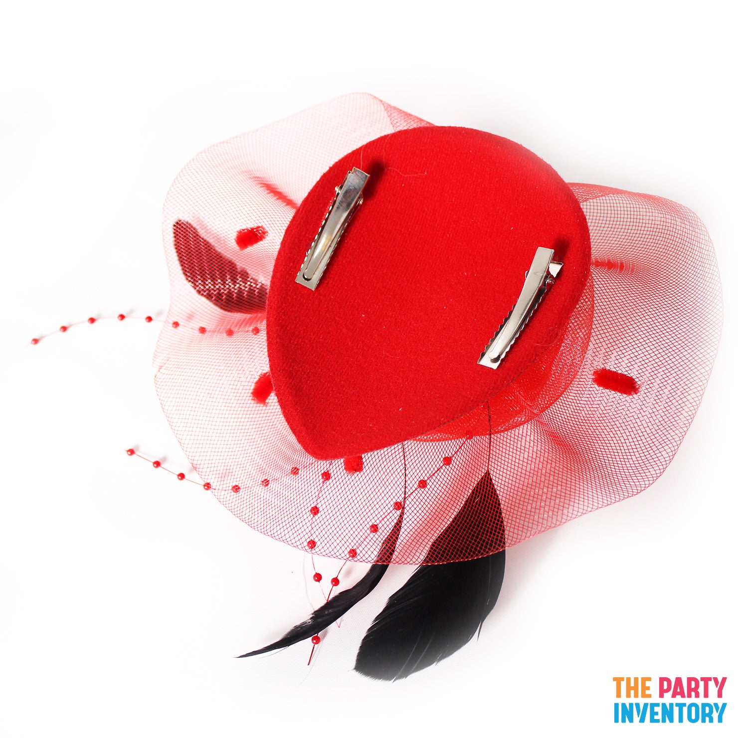 Red Fascinator Hair Clip with Gems