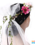 Deluxe Pink Flower Crown with Veil