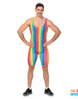 Adult Mens Rainbow Stripe Unitard (Short)