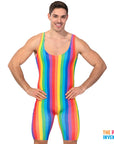 Adult Mens Rainbow Stripe Unitard (Short)