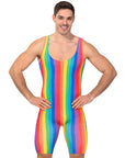 Adult Mens Rainbow Stripe Unitard (Short)