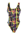 Neon Stripe 80s Pattern Leotard