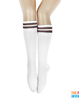 White Sports Socks with Dark Brown Stripe