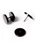 Black Faux Stretcher Earrings (12mm)
