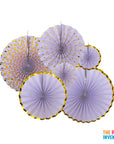 Purple Decoration Fan with Gold Metallic Rim (6pcs)