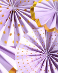 Purple Decoration Fan with Gold Metallic Rim (6pcs)