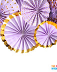 Purple Decoration Fan with Gold Metallic Rim (6pcs)