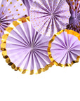 Purple Decoration Fan with Gold Metallic Rim (6pcs)