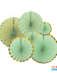 Green Decoration Fan with Gold Metallic Rim (6pcs)