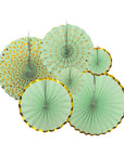 Green Decoration Fan with Gold Metallic Rim (6pcs)
