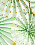 Green Decoration Fan with Gold Metallic Rim (6pcs)