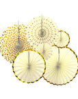 Yellow Decoration Fan with Gold Metallic Rim (6pcs)