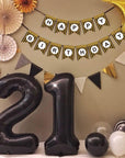 Black Happy Birthday Bunting with Gold Glitter Stripes