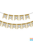 White Happy Birthday Bunting with Gold Glitter Stripes