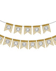 White Happy Birthday Bunting with Gold Glitter Stripes