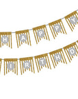White Happy Birthday Bunting with Gold Glitter Stripes