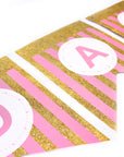 Pink Happy Birthday Bunting with Gold Glitter Stripes