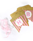 Pink Happy Birthday Bunting with Gold Glitter Stripes