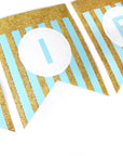 Blue Happy Birthday Bunting with Gold Glitter Stripes