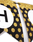 Black Happy Birthday Bunting with Gold Glitter Dots