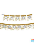 White Happy Birthday Bunting with Gold Glitter Dots
