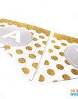 White Happy Birthday Bunting with Gold Glitter Dots