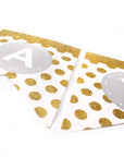 White Happy Birthday Bunting with Gold Glitter Dots