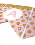 Pink Happy Birthday Bunting with Gold Glitter Dots