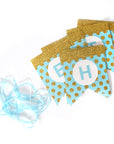 Blue Happy Birthday Bunting with Gold Glitter Dots
