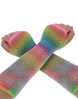 Rainbow Fishnet Glove with Diamontes (Horizontal)