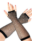 Black Fishnet Glove with Diamantes (LONG)
