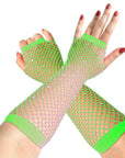 Fluro Green Fishnet Glove with Diamantes (LONG)