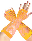 Fluro Orange Fishnet Glove with Diamantes (LONG)