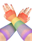 Rainbow Fishnet Gloves (Long)