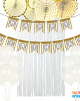 White and Gold Birthday Decoration Kit (Stripes)