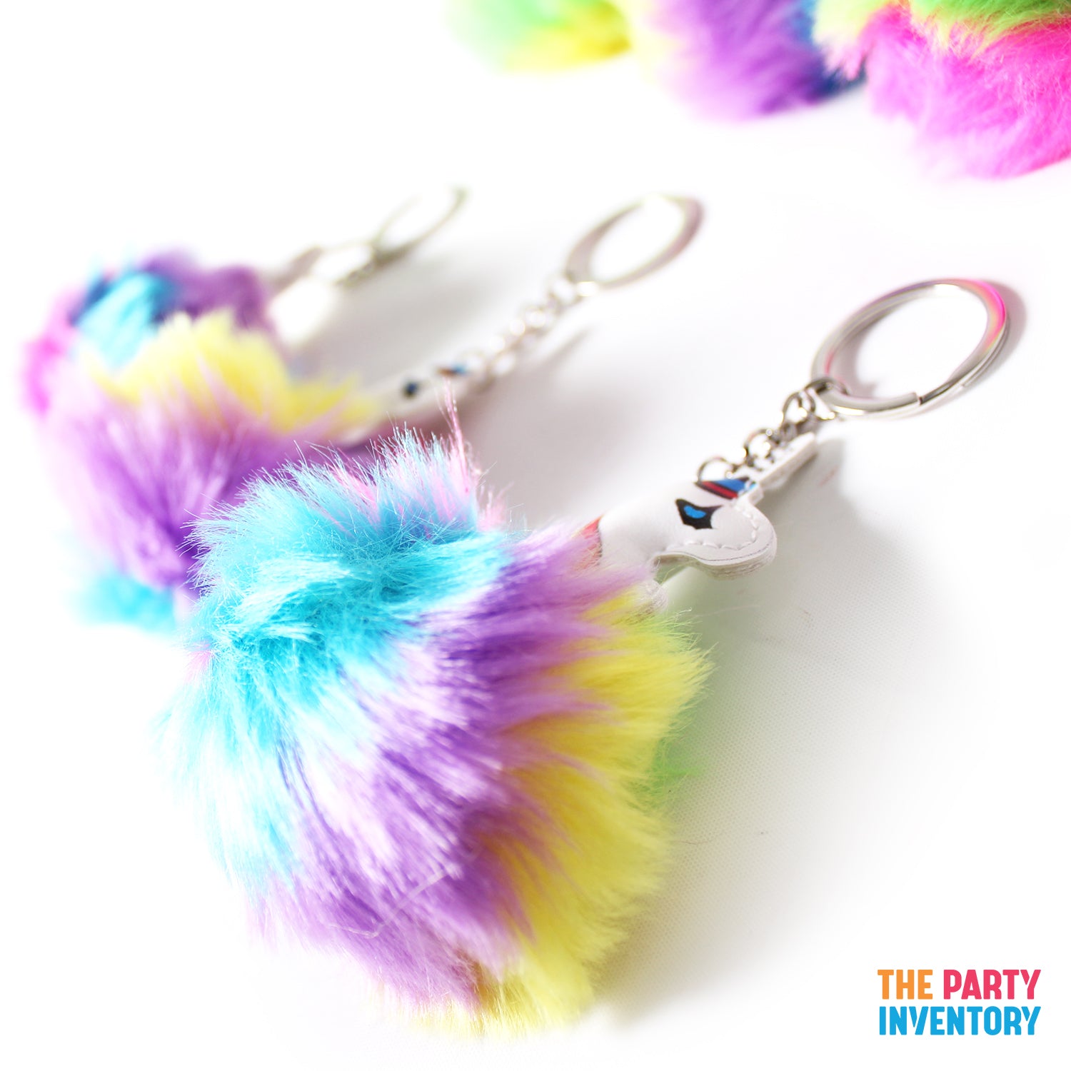 Rainbow Unicorn Fluffy Pom Pom Key Ring
