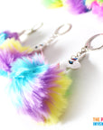Rainbow Unicorn Fluffy Pom Pom Key Ring