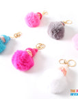 Beanie Baby Fluffy Pom Pom with Gold Key Ring
