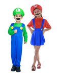 Children's Green Luigi Boy & Red Mario Girl Costume Set