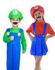 Children's Green Luigi Boy & Red Mario Girl Costume Set