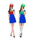 Adult Green Luigi & Red Mario Lady Costume Set