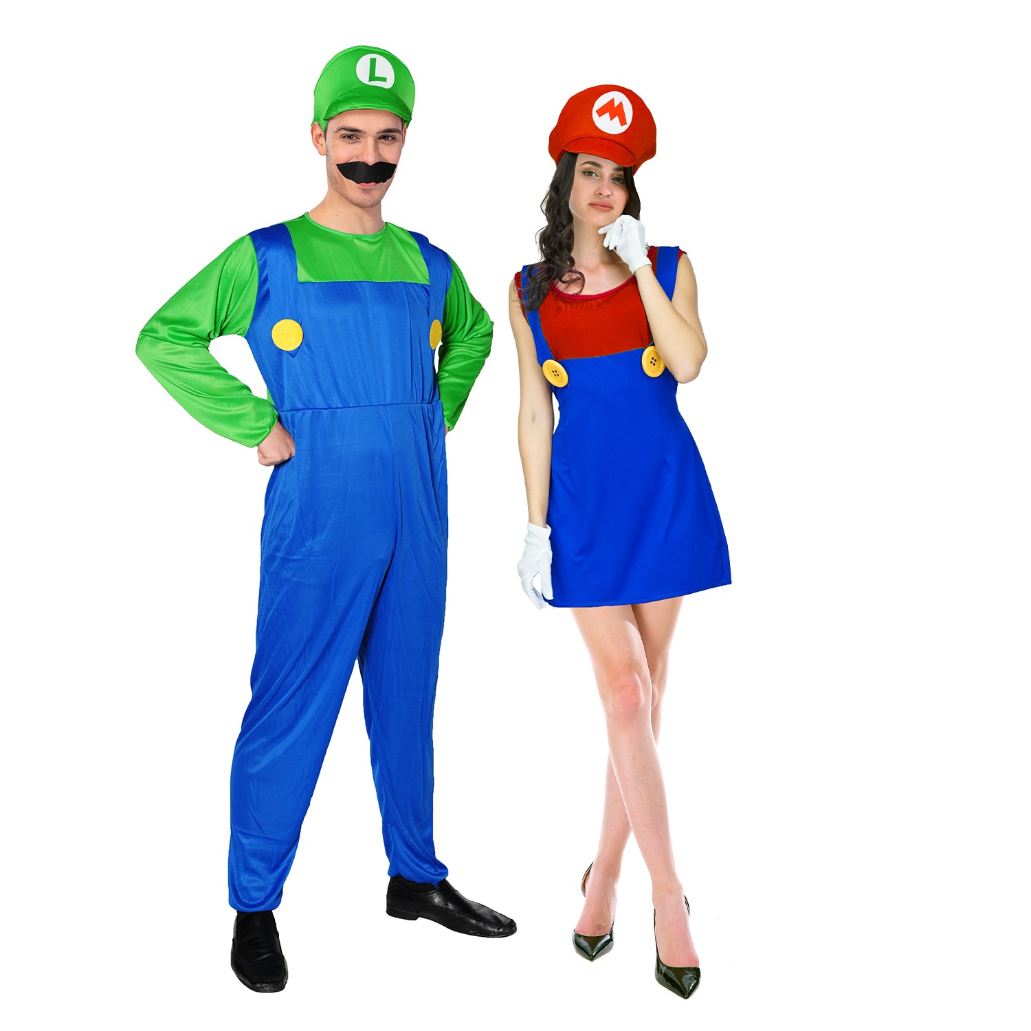 Adult Green Luigi & Red Mario Couple Costume Set