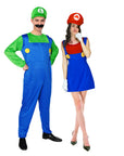 Adult Green Luigi & Red Mario Couple Costume Set